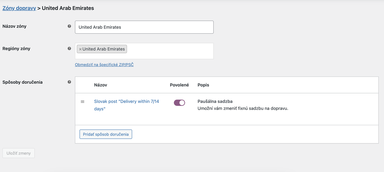 UAE - shipping zone settings