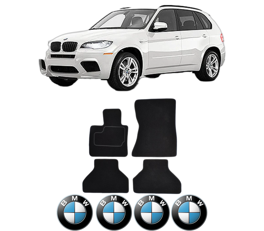 Set Covorase Presuri BMW Seria X5 (E70) din 2006-2013, Auto, Material Textil Mocheta, 4 Stickere auto cu BMW