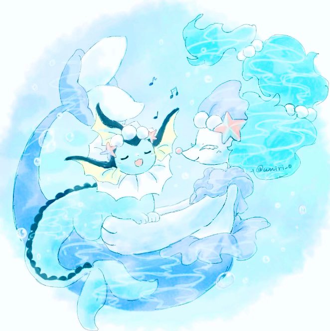 vaporeon-and-primarina-pokemon-drawn-by-