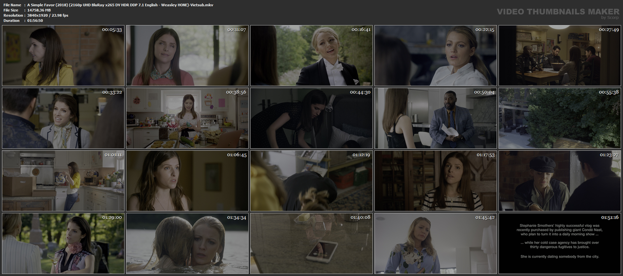 A Simple Favor (2018) (2160p UHD BluRay x265 DV HDR DDP 7.1 English - Weasley HONE)-Vietsub.mkv