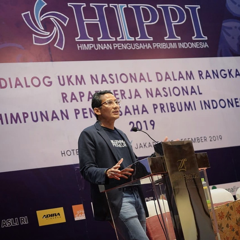 Sandiaga Uno saat menjadi pembicara dalam forum dialog UKM nasional yang diselenggarakan oleh HIPPI (Himpunan Pengusaha Pribumi Indonesia).(12/12/2019)