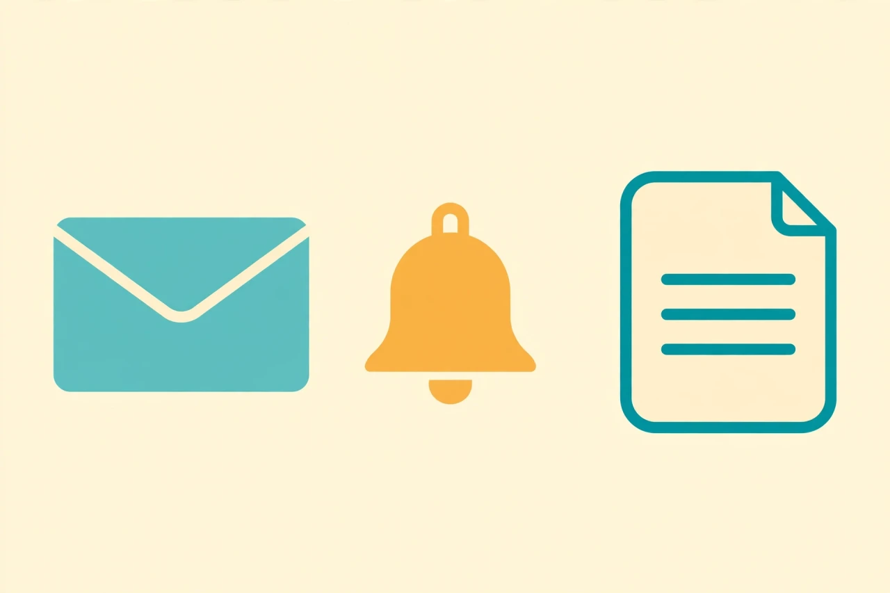 Polite payment reminder envelope with bell beside an invoice