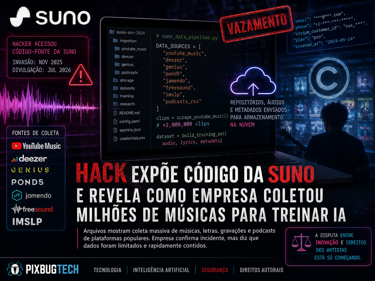 Hack expõe código da Suno e revela a escala industrial por trás da música gerada por IA