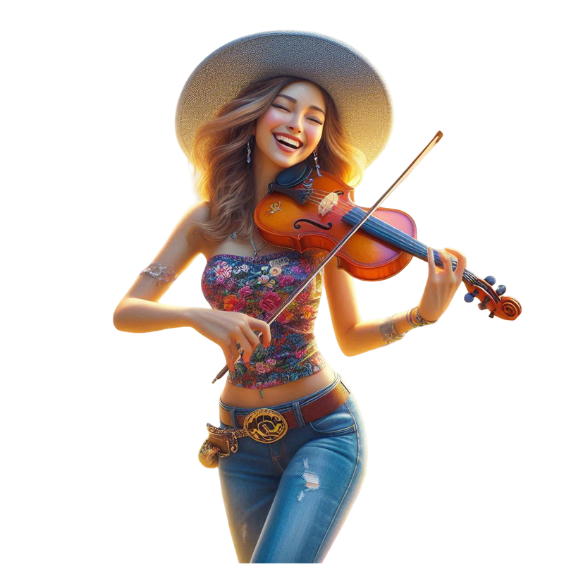 a whimsical woman in jeans with a violine (3)