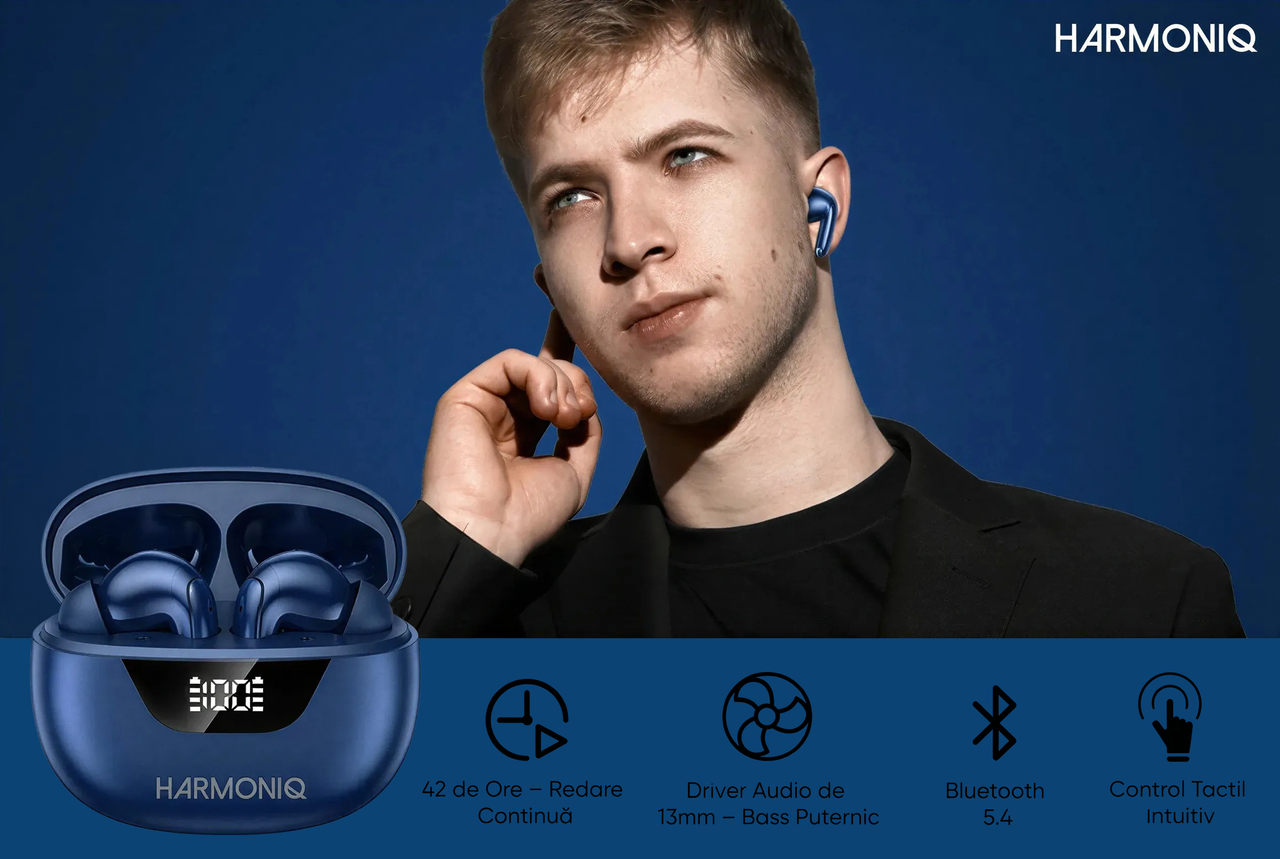 Casti wireless elegante cu tehnologie ANC