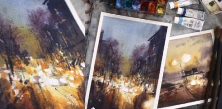 Painting Cityscapes in Watercolor: From Conception to Final Painting in Simple Steps