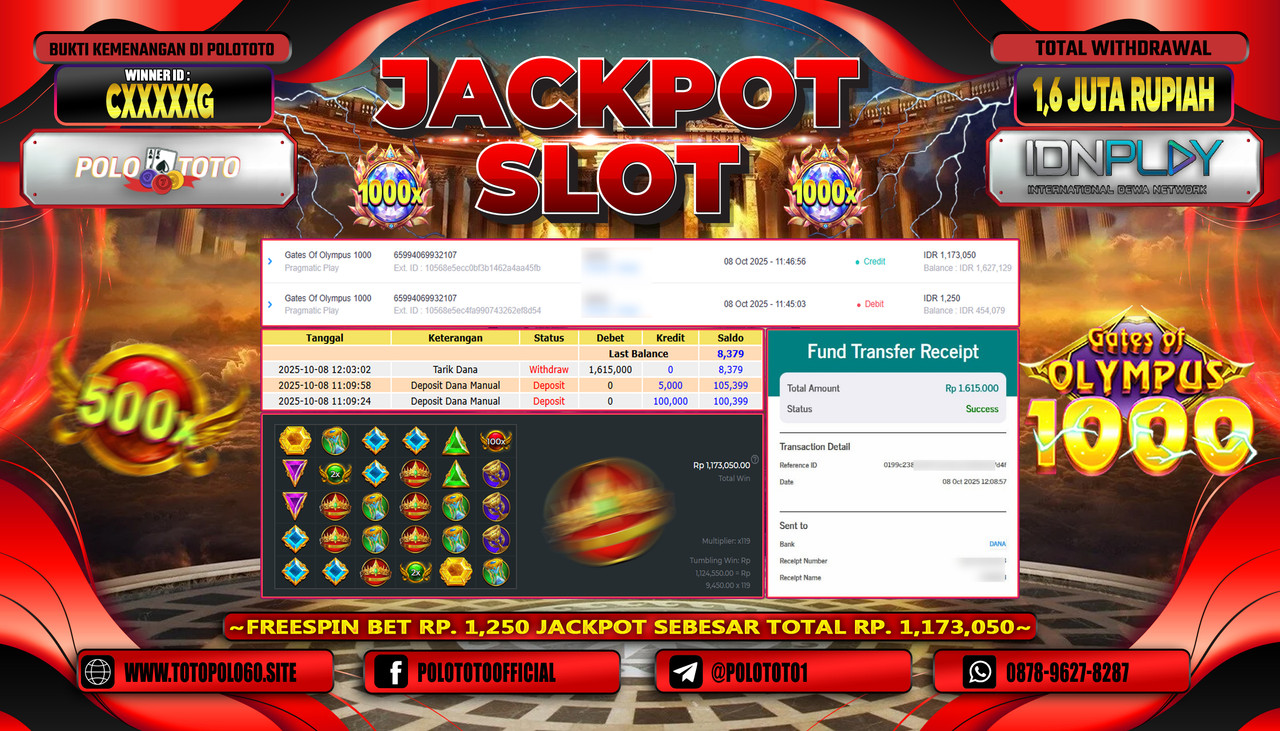 POLOTOTO JACKPOT SLOT GATES OF OLYMPUS 1000 Rp.1.600.000,- LUNAS