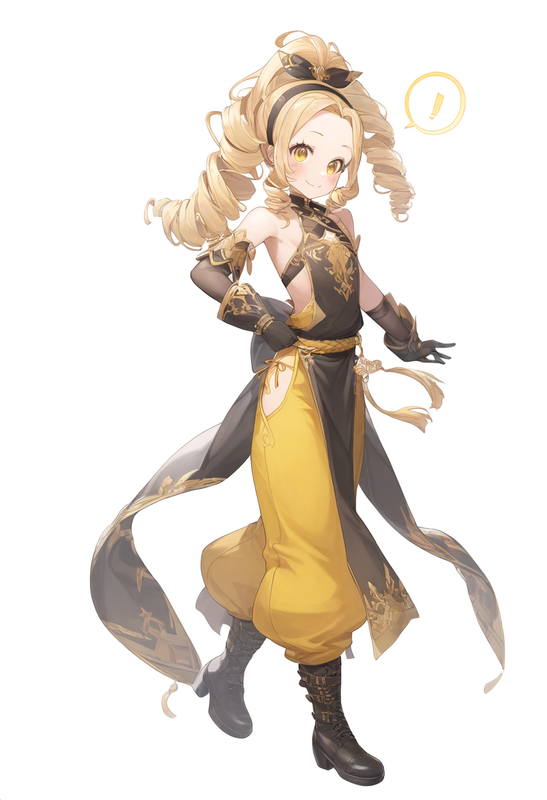 1girl, yellow eyes, long hair, split ponytail, ringlets, flat chest, forehead, h s-992906972