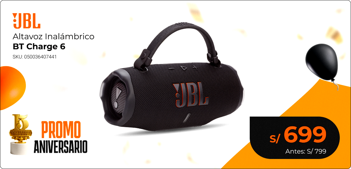 Parlante JBL Charge 6 Bluetooth con hasta 28 horas de batería
