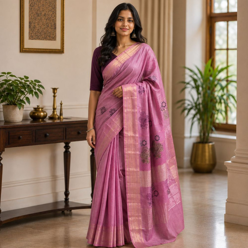 Women's Premium Kota  Slub Silk Saree with Unstitched Blouse Piece