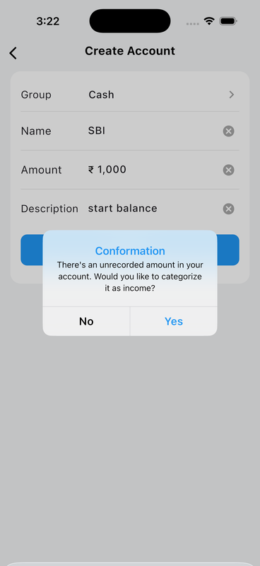 Confirm Initial Income or Expense