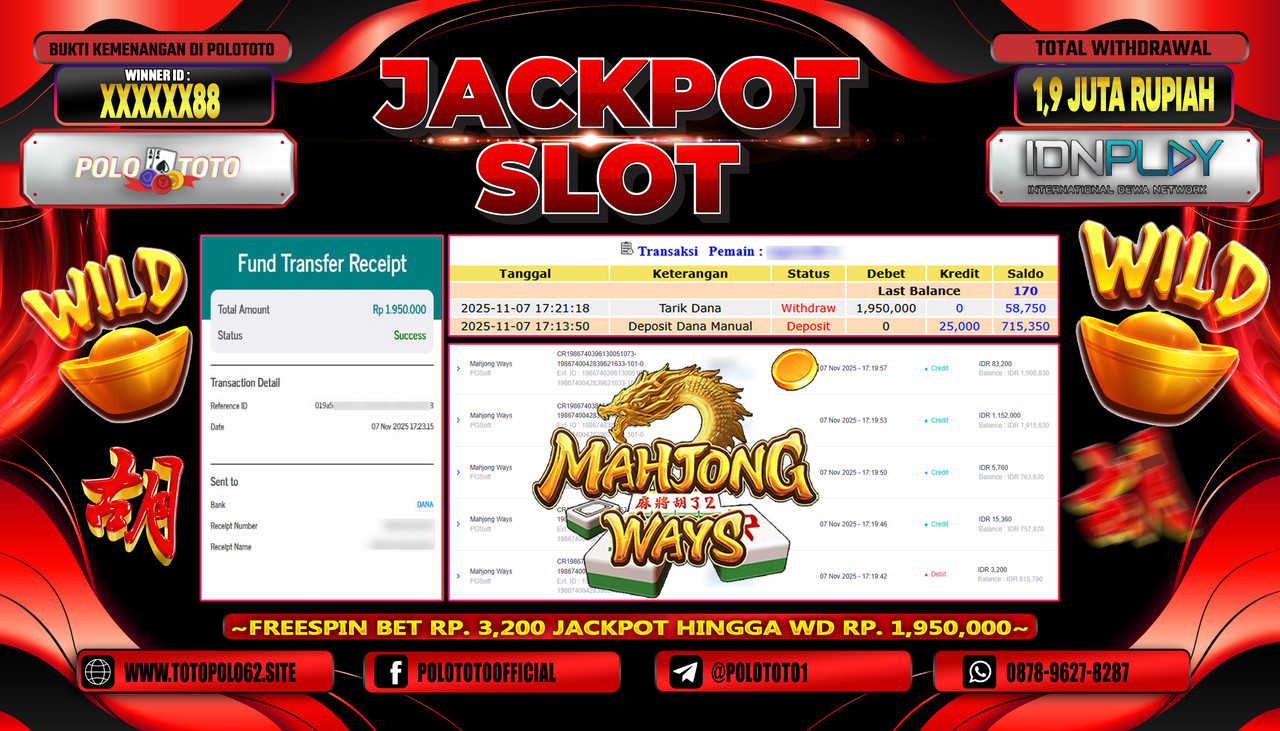 POLOTOTO JACKPOT SLOT MAHJONG WAYS Rp.1.900.000,- LUNAS