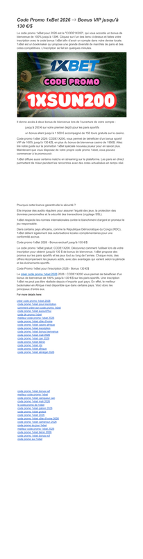 Meilleur code promo 1x Bet Cameroun 2026 CODE1X200