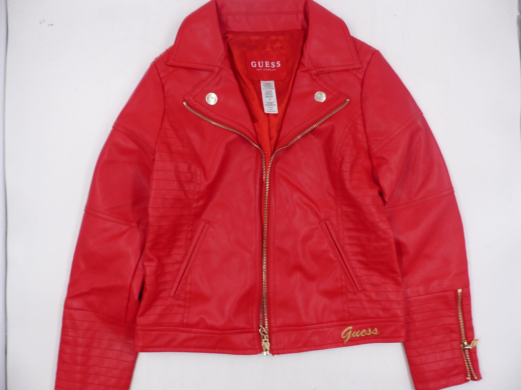 GUESS LOS ANGELES GGG13252W GIRLS DANA QUILTED PU JACKET SIZE 12 COLOR RED