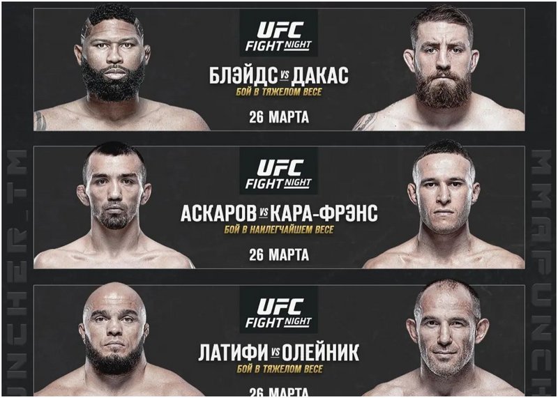 Бойна карта преди UFC Fight Night: Блейдс - Дюкас