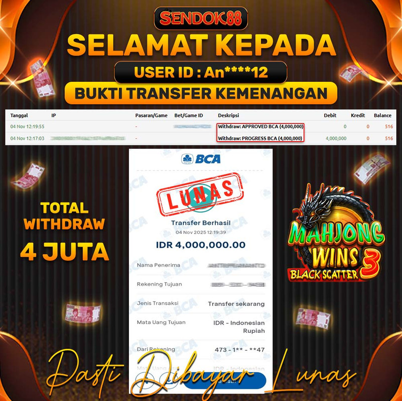 SENDOK88 JEPE! MAHJONG WINS 3 BLACK SCATTER Rp 4.000.000,- LUNAS!