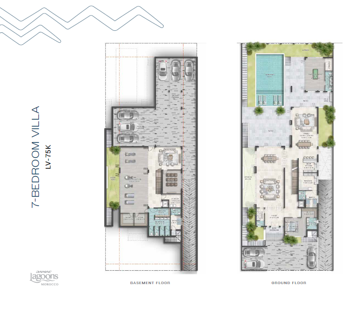 Floor plan — 7-bedroom plus maid's villa, 17,500 sqft BUA, B+G+1+R layout, Morocco at Damac Lagoons plot LV75K