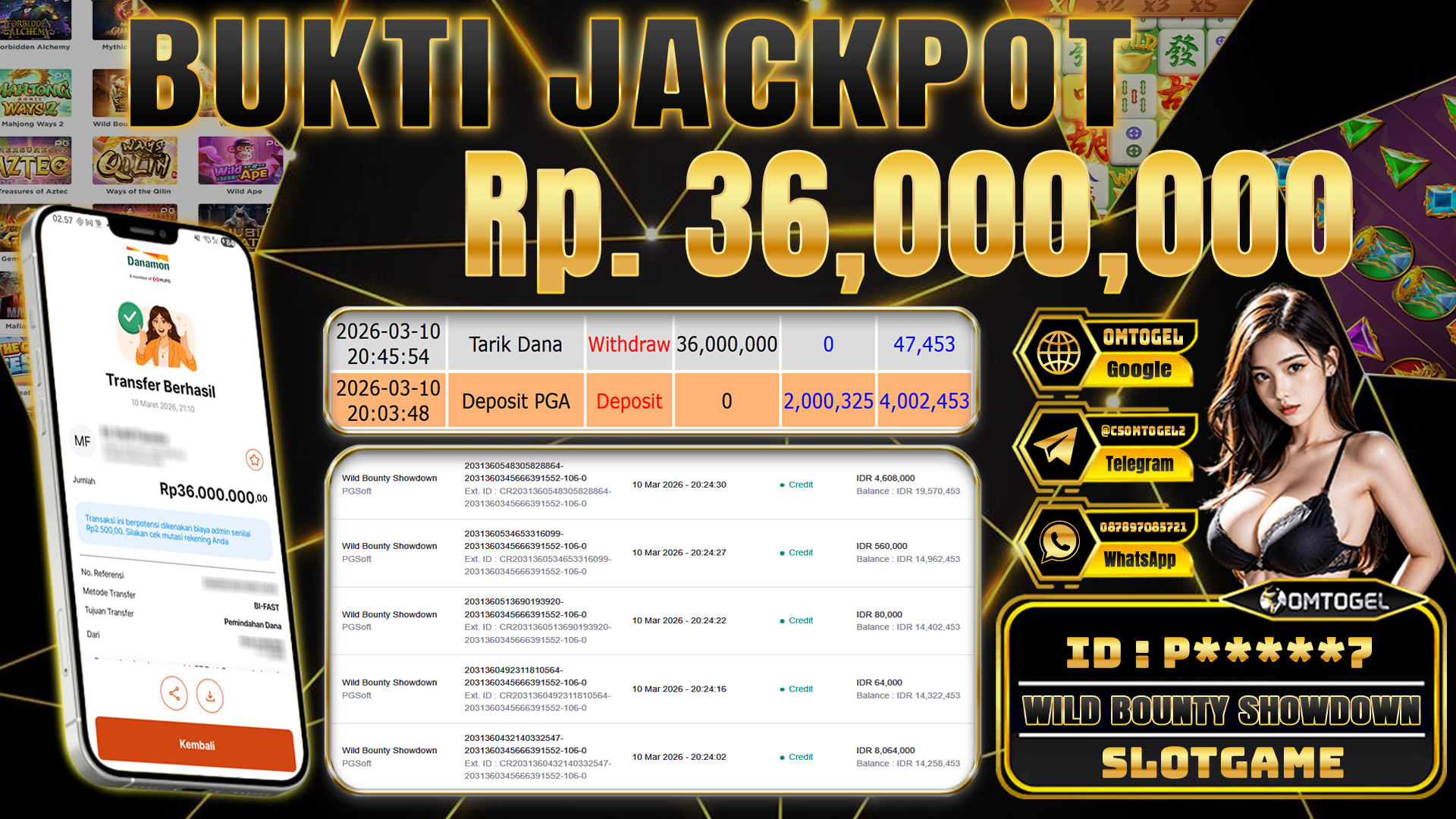 OMTOGEL JACKPOT PG SOFT WILD BOUNTY SHOWDOWN, 36 JUTA DI BAYAR LUNAS ,-