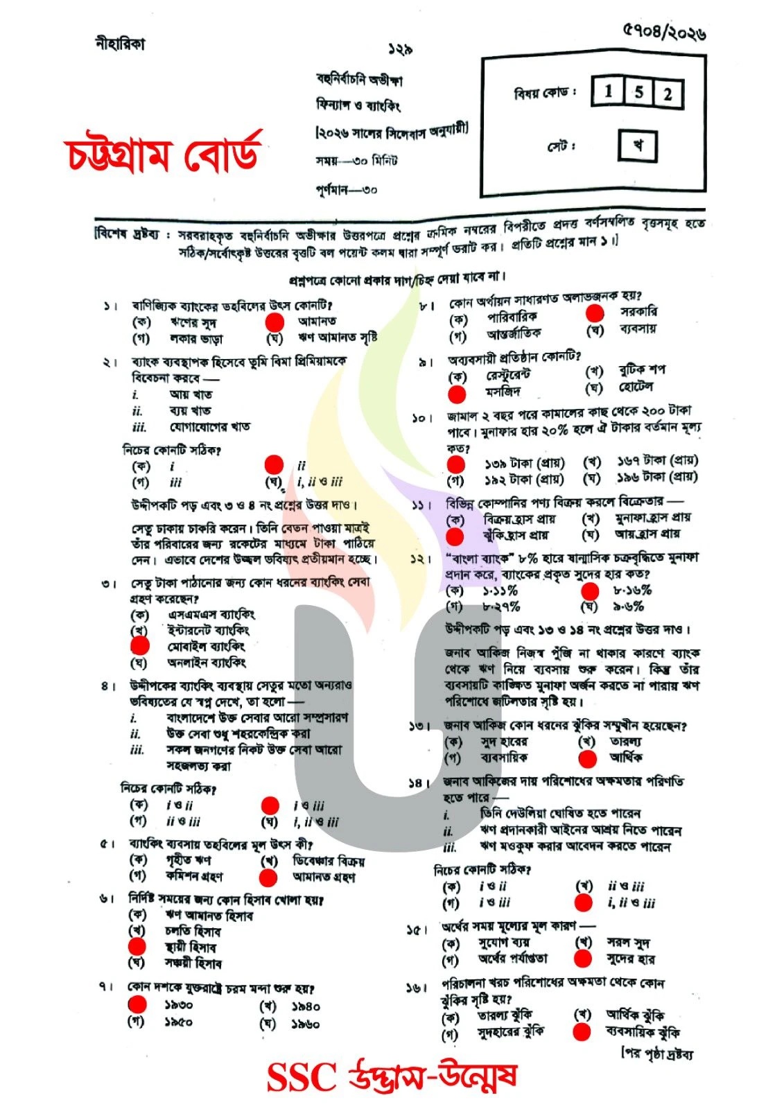 Finance and Banking MCQ Question With Answers 2026 Chittagong Board