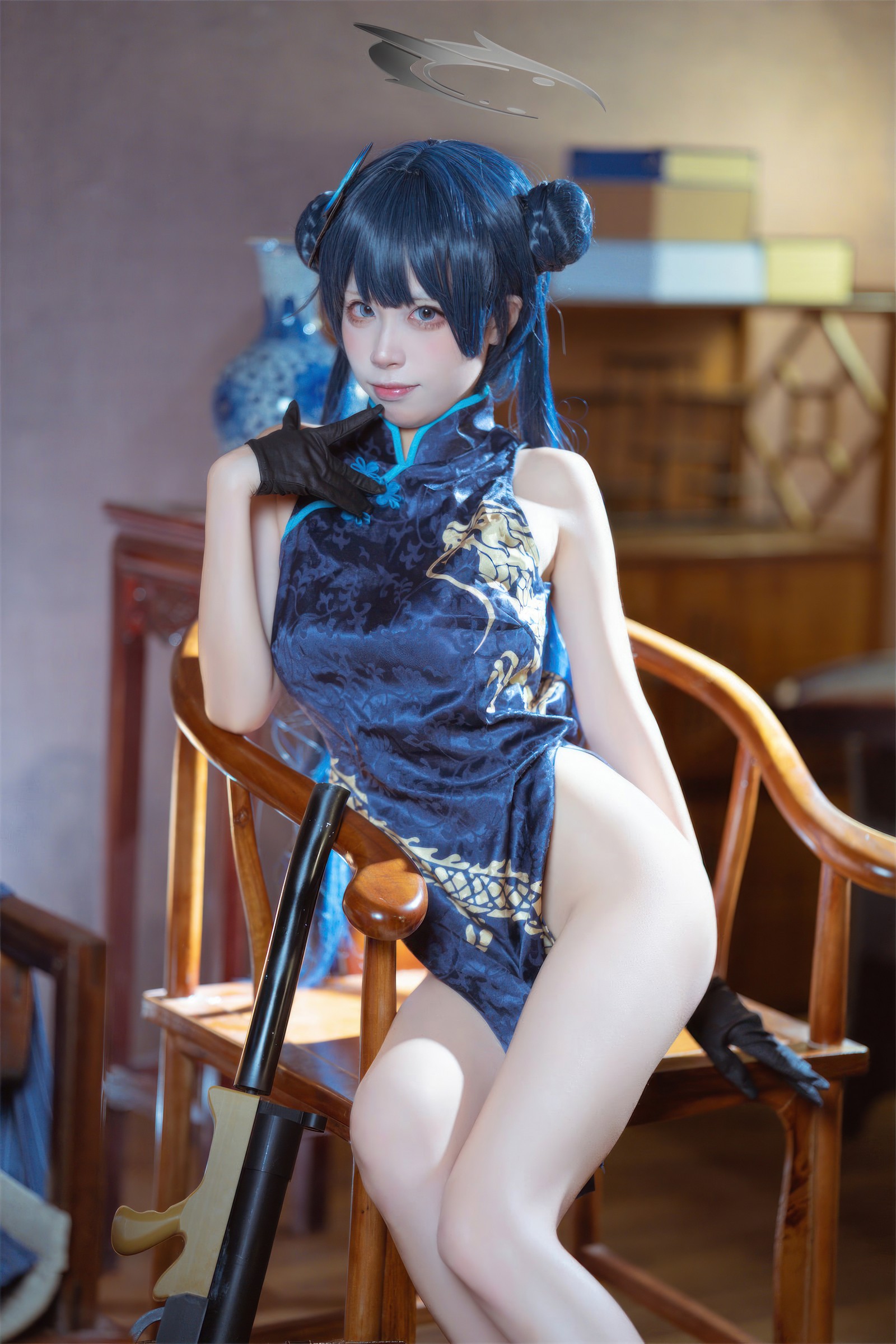 三無人型 COS 二次元：蔚蓝档案龙华妃咲旗袍写真（42P／407M）插图9