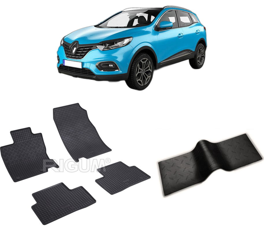 Set covorase auto RENAULT KADJAR din 06.2015-09.2022, cu covoras tunel median, CAROSERIE SUV, Presuri cauciuc 100%, compatibil cu autoturismul RENAULT KADJAR, Rigum