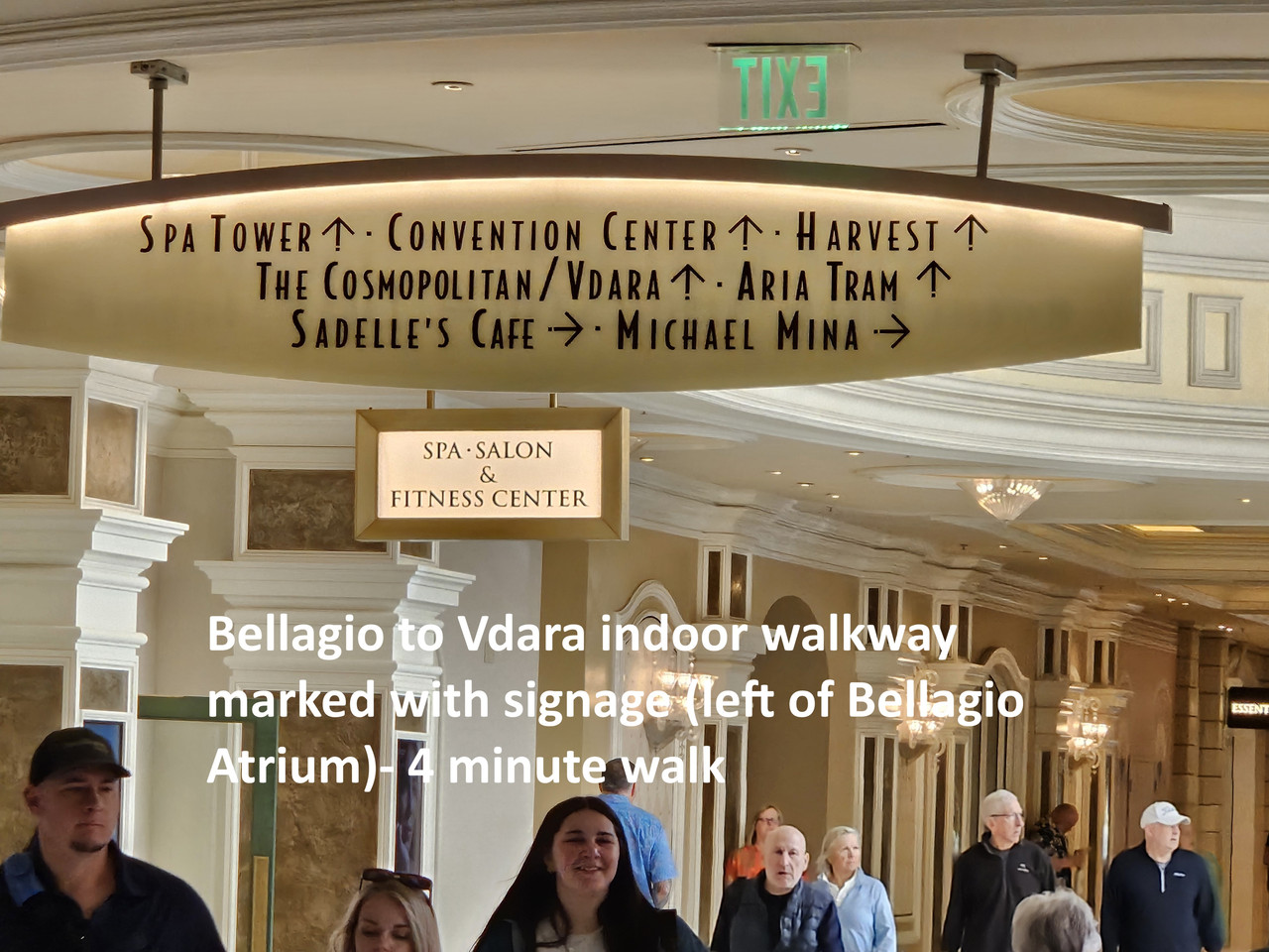 Bellagio to Vdara indoor walkway marked with signage 4 minute walk