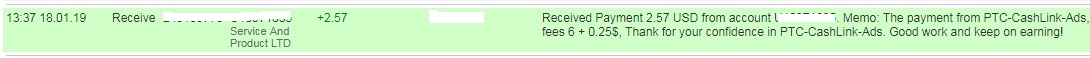 2nd payment from Ptc-cashlink-ads ( 2,57$ ) Ptc-cashlinkpayment