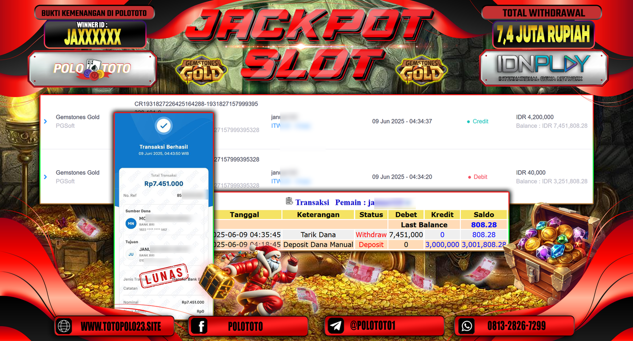 POLOTOTO JACKPOT SLOT GEMSTONES GOLD Rp.7.451.000,-