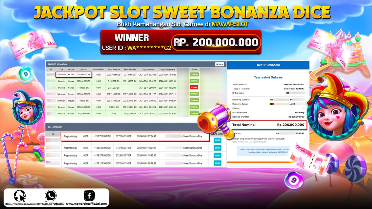 Bukti JP Sweet Bonanza Dice 200 Juta di Mawarslot!