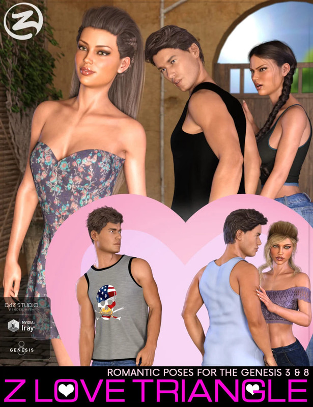 Z Love Triangle – Romantic Poses for Genesis 3 & 8