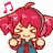 A pixel art gif of Kasane Teto, opening and closing her hands and eyes as musical notes float around her.
