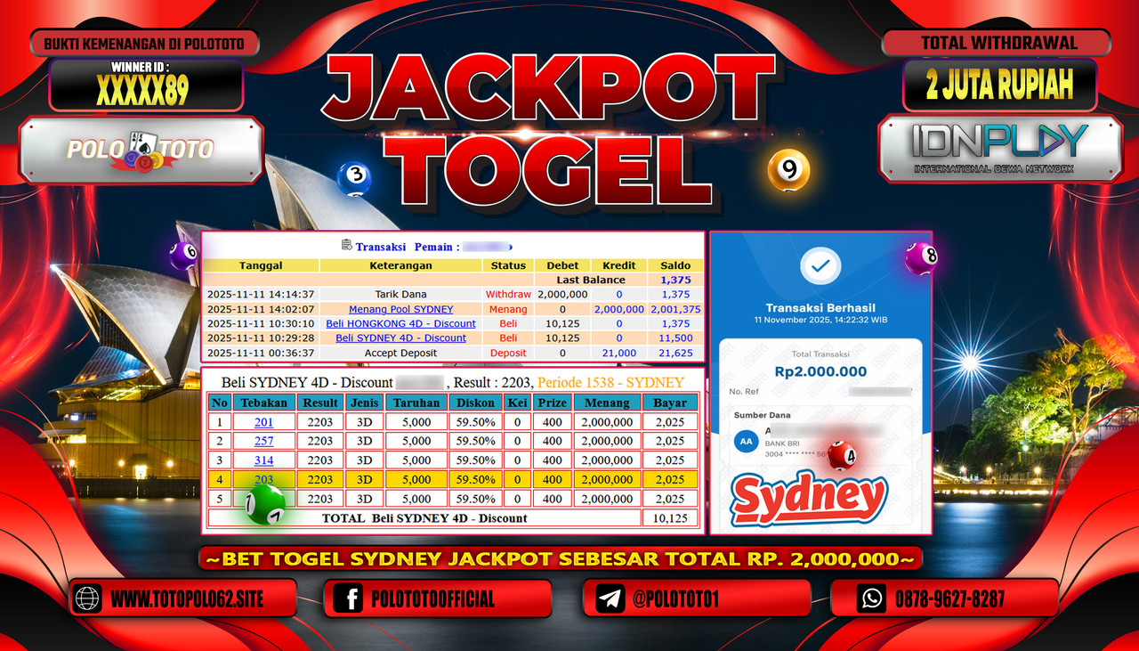 POLOTOTO JACKPOT TOGEL MENANG POOL SYDNEY Rp.2.000.000,- LUNAS