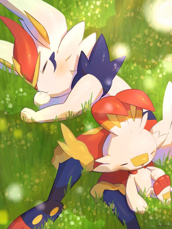 scorbunny-and-cinderace-pokemon-drawn-by