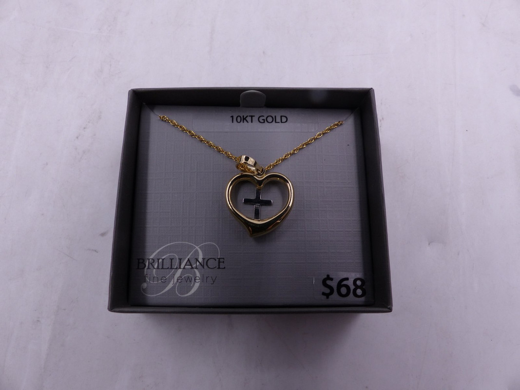 BRILLIANCE FINE JEWELRY 10K GOLD HEART AND CROSS PENDANT NECKLACE 18"