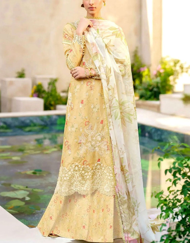 All-Over Print Embroidered EID Lawn Dress with Chiffon Dupatta