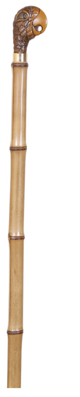 PARROT PEREQUE WALKING STICK CANE BAMBOO WOOD STICK GOLD COLOUR COLLAR 37/" STICK