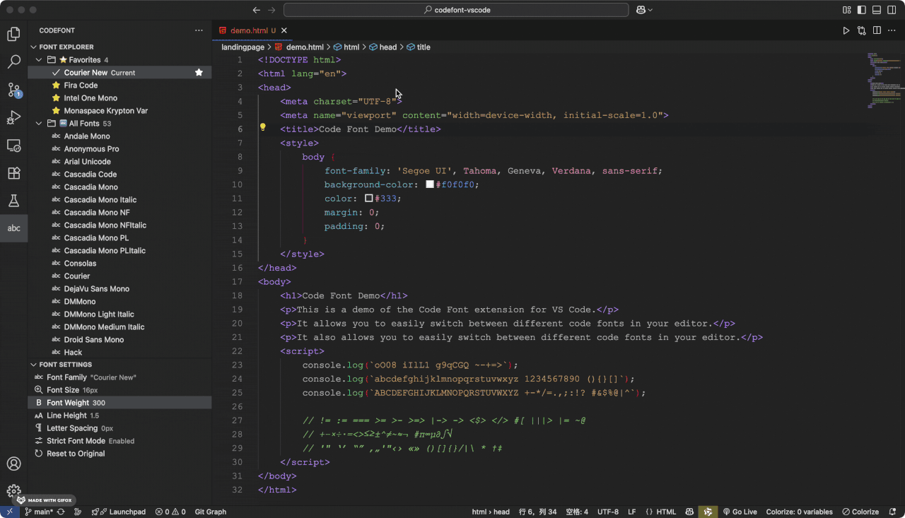 code font switcher preview