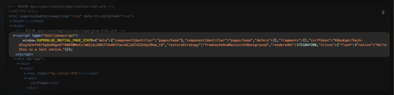 Superglue injected initial page staste script tag