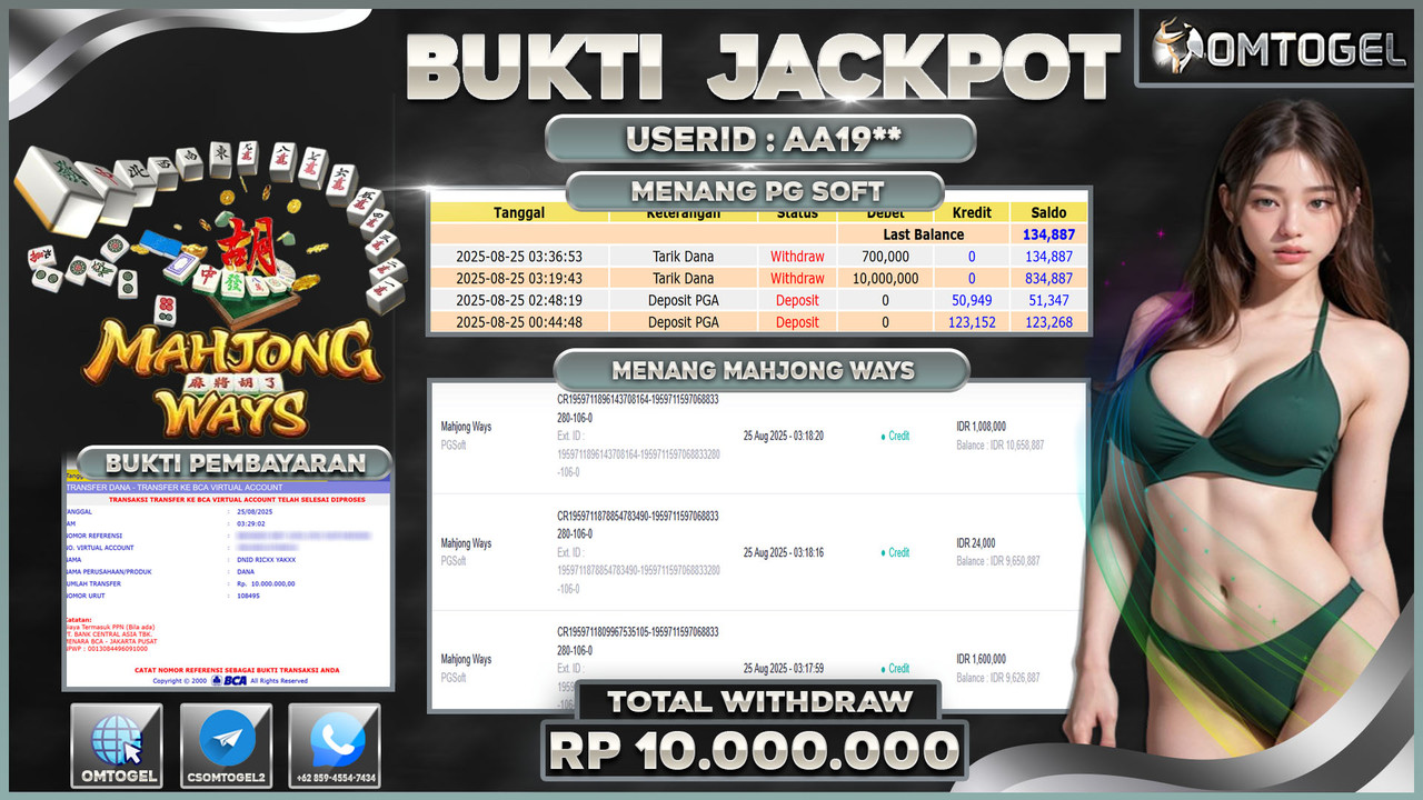 OMTOGEL JACKPOT PGSOFT MAHJONG WAYS 10 JUTA DI BAYAR LUNAS ,-