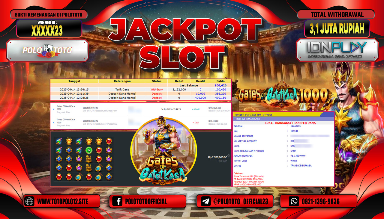POLOTOTO JACKPOT SLOT GATES OF GATOT KACA 1000 Rp.3.152.000,-