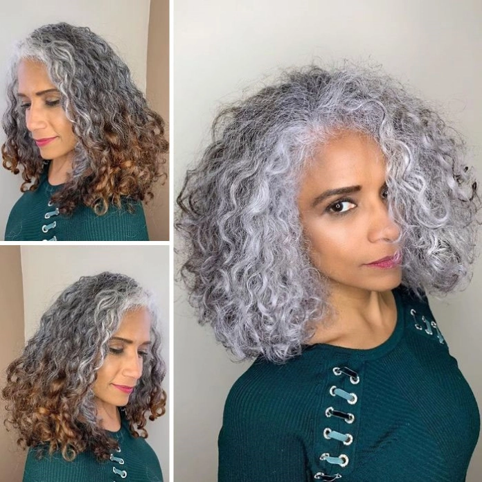 Curly gray hair