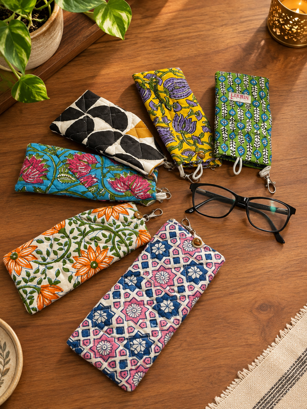 Elegant Hand Block Printed Goggle Case - Set of 2  - additional view