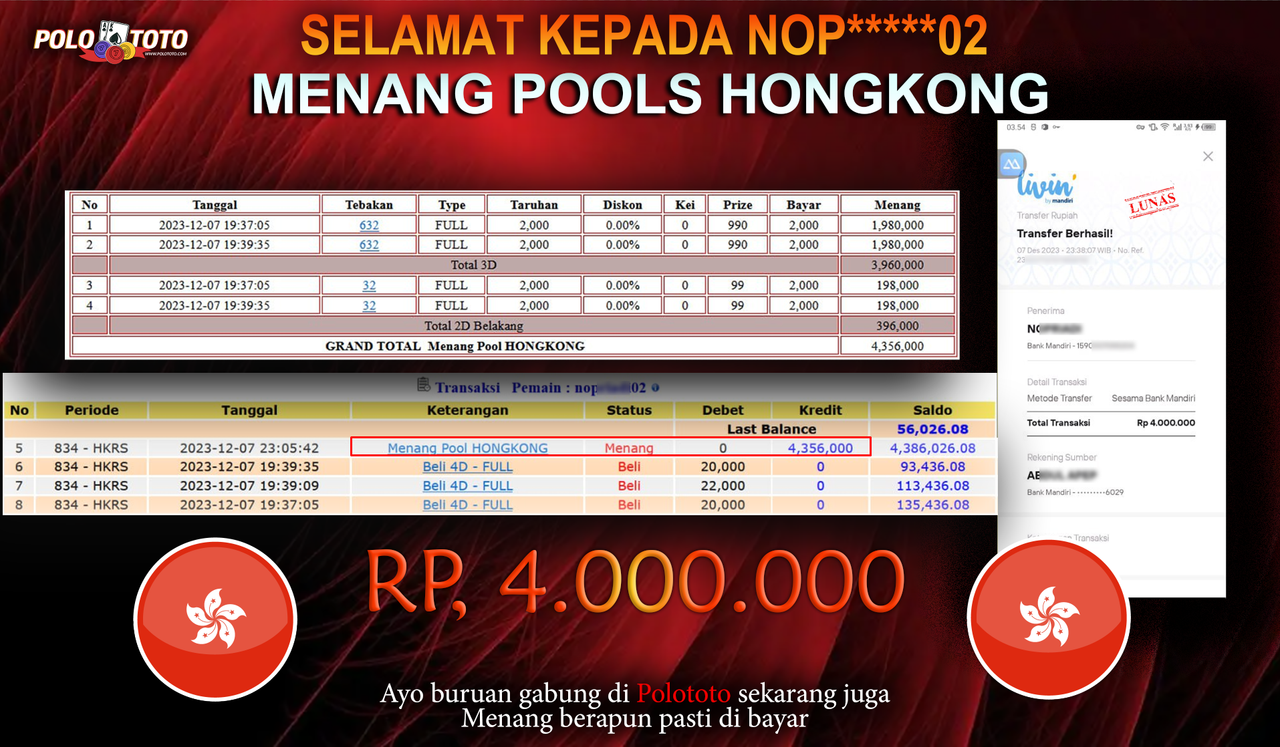 BUKTI PEMBAYARAN JACKPOT DIPOLOTOTO DIBAYAR LUNAS!!!