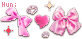 A mini divider of two pink bows with a heart in the middle. Surrounding them are twinkling sparkles and diamonds.