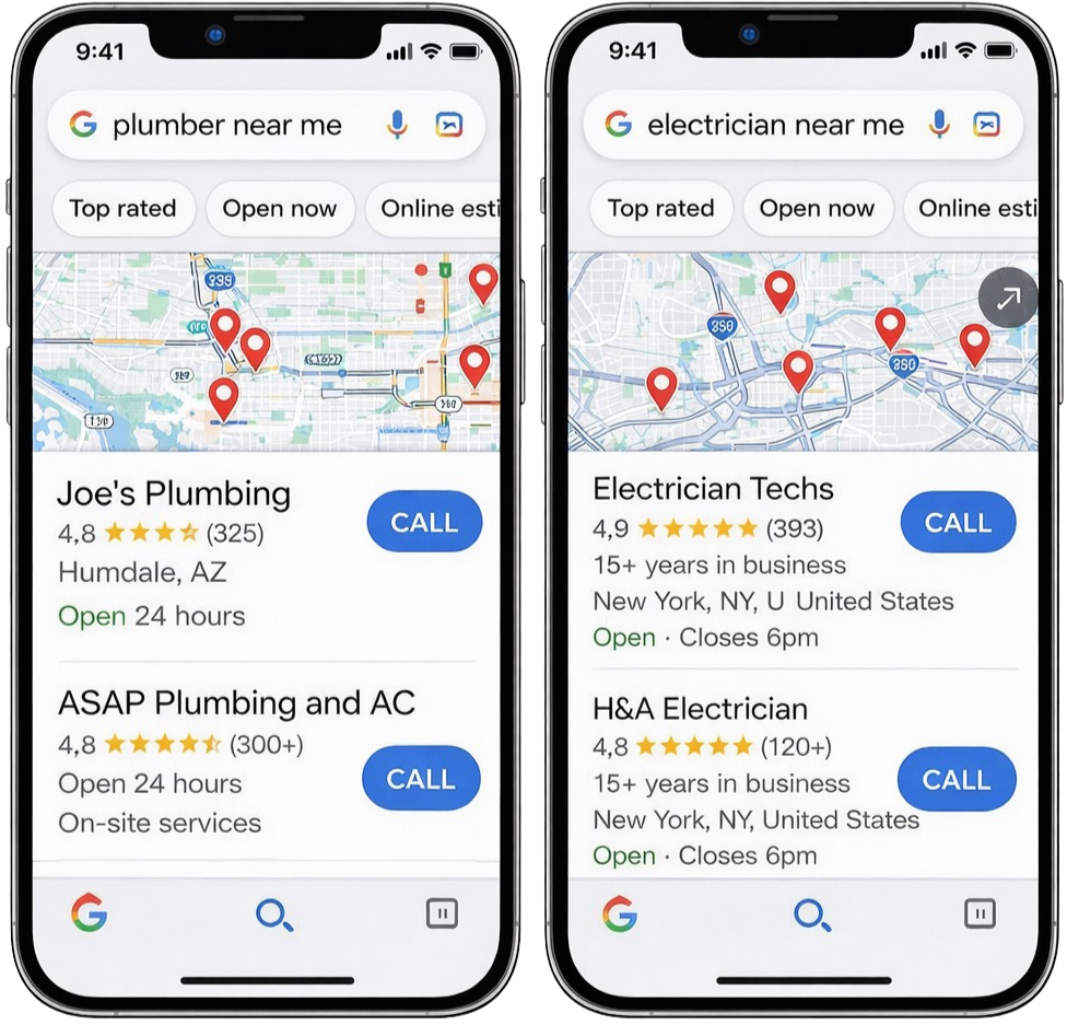 Google Maps results on mobile