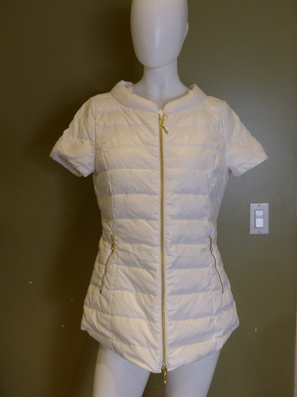 MY ANORAK QUILTED SHORT SLEEVE SHIRTTAIL JACKET WHITE WOMENS S