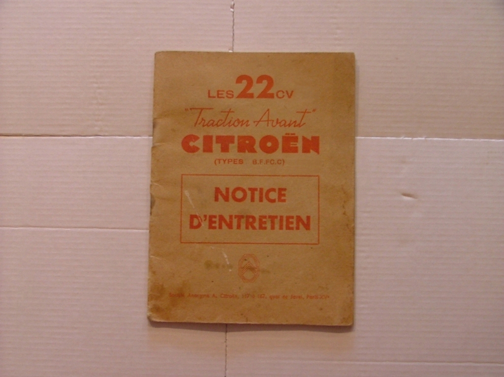 LES 22CV  'Traction avant' Citroën Notice d'entr