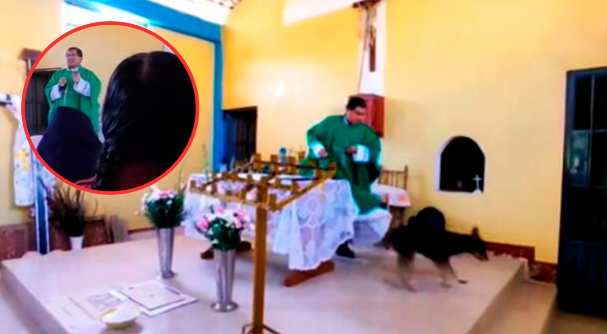 Sacerdote patea a un perrito que entró a misa, su actuar ha ofendido a muchos