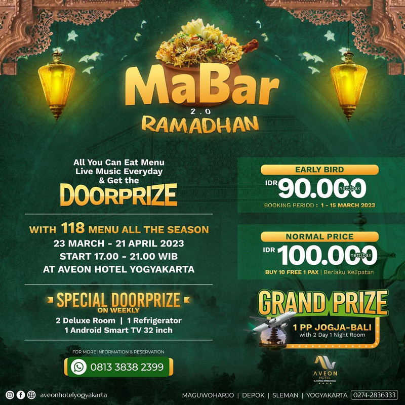 Aveon Hotel Yogyakarta by Daphna International, salah satu hotel di Jogja yang menawarkan paket buka bersama all you can eat untuk Ramadhan 2023.