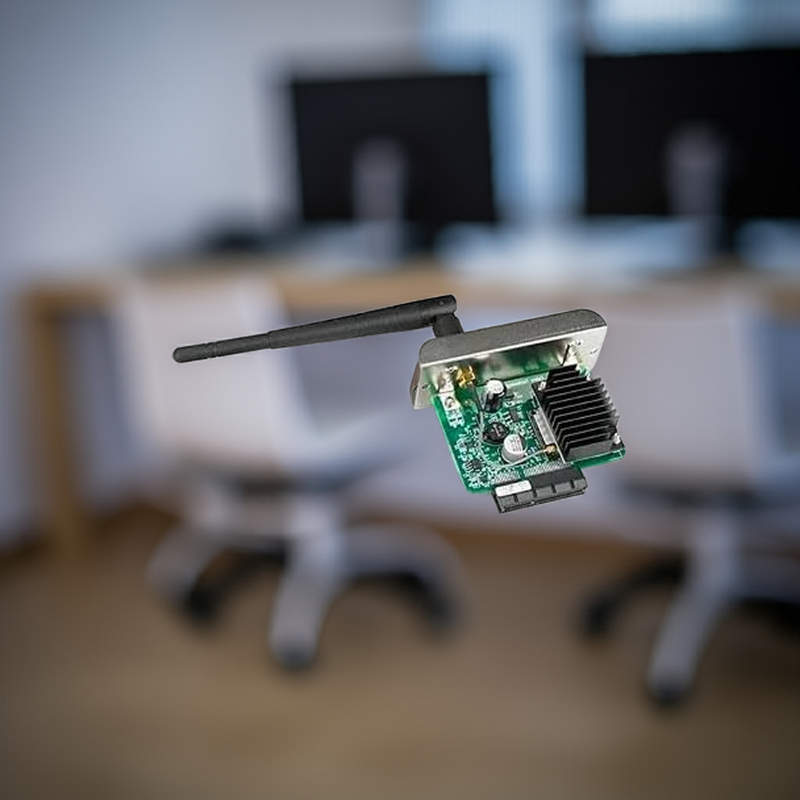 Placa do adaptador wireless sendo instalada na impressora